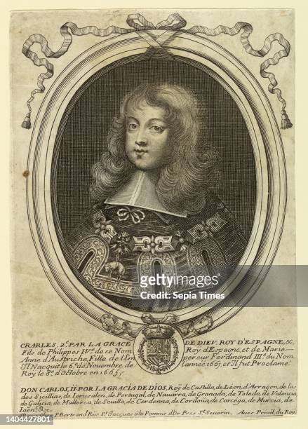 Portrait of Charles II of Spain , Engraving on paper, Charles II as a young boy of about six years of age at the time he was proclaimed king. The...