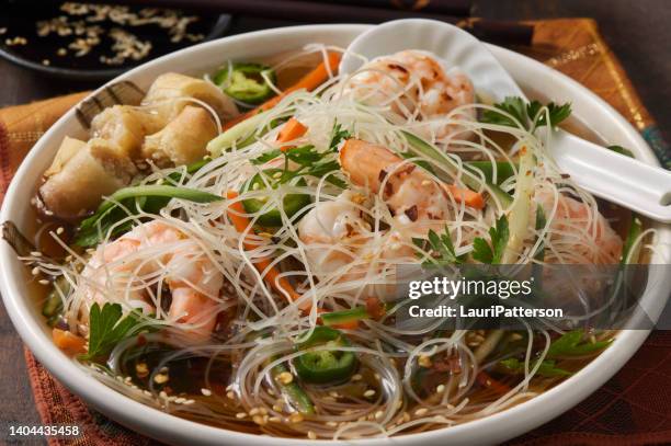 vietnamese rice noodle soup with  shrimp - vermicelli stock pictures, royalty-free photos & images