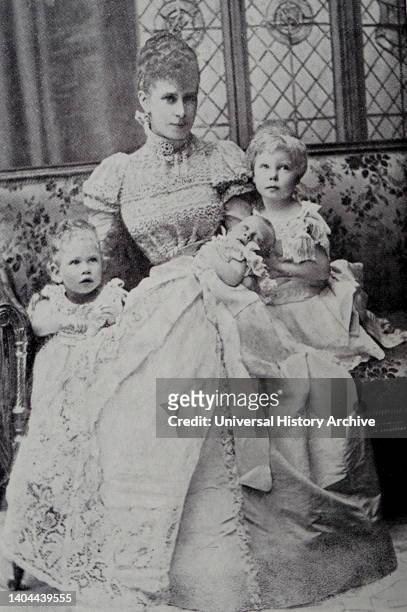 The Duchess of York with her children, from a photograph by Miss Alice Mills. Mary of Teck was Queen of the United Kingdom and the British Dominions,...