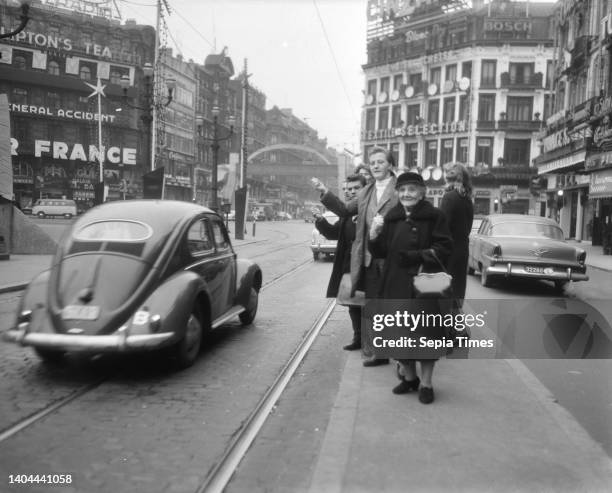 Tram strike in Brussels, people hitchhiking, November 24 streetcar strikes, The Netherlands, 20th century press agency photo, news to remember,...