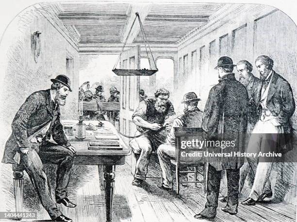 Illustration showing the laying of the Atlantic Telegraph Cable. In 1866, the British ship Great Eastern succeeded in laying the first permanent...