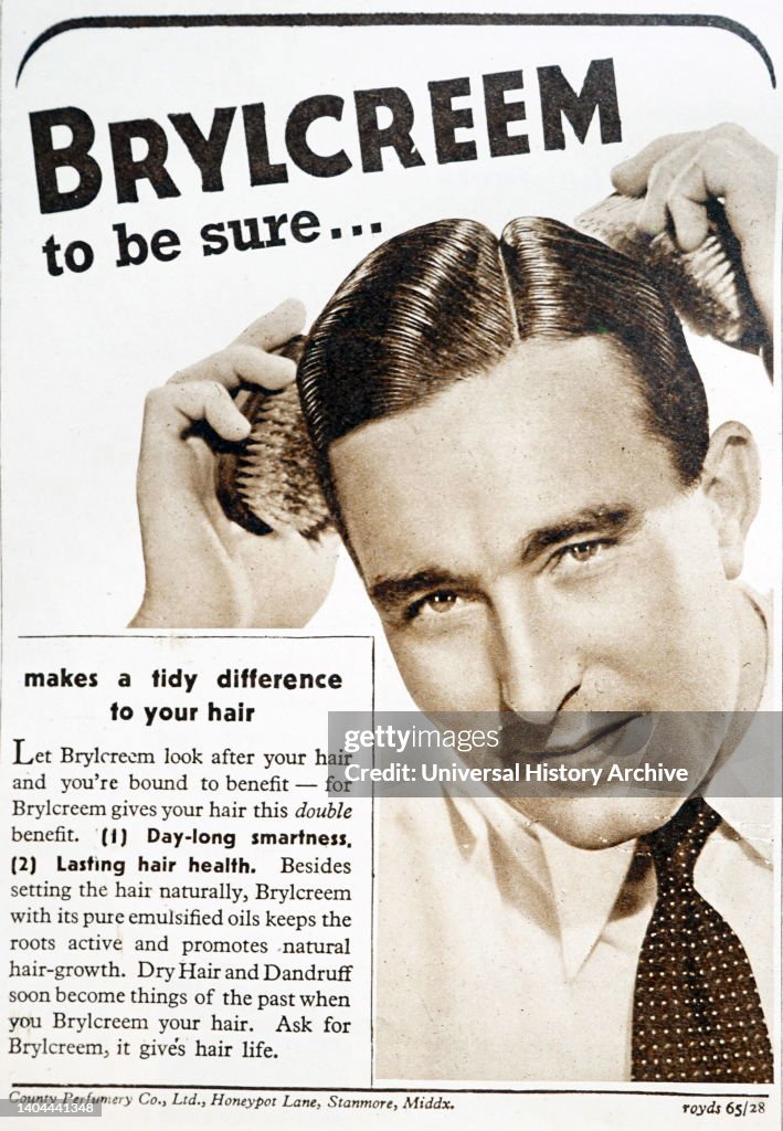 Newspaper advertisement for Brylcreem, men's hair dressing cream. News  Photo - Getty Images