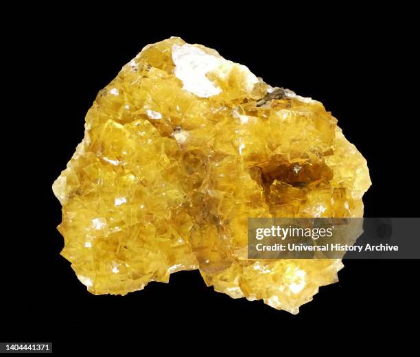 Photograph of Fluorite , the mineral form of calcium fluoride, CaF2. It belongs to the halide minerals. It crystallizes in isometric cubic habit,...