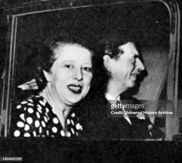 Ex-King Carol of Rumania and his wife Princess Helena crossing the French-Italian border at Menton. Carol II reigned as King of Romania from 8 June...