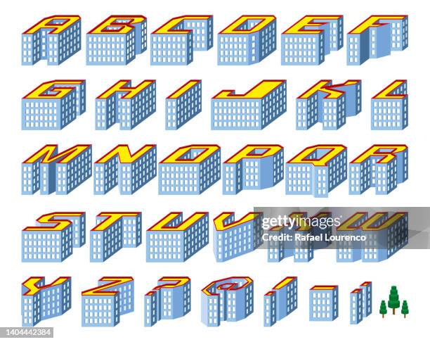 custom typeface alphabet made with buildings - alphabet soup illustration stock illustrations