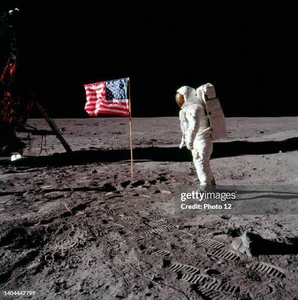 Astronaut Neil A. Armstrong, Apollo ll mission commander, at the modular equipment storage assembly of the Lunar Module 'Eagle' on the historic first...