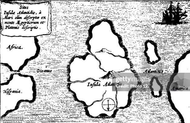 Map of Atlantis from Mundus Subterraneus by Athanasius Kircher, Amsterdam 1665.
