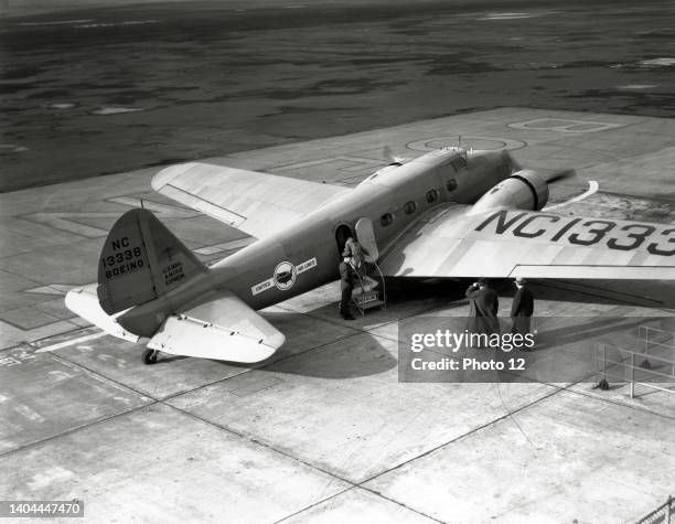 Boeing 247 mail plane, the first all-metal aircraft, chartered by United Airlines . May 1934.