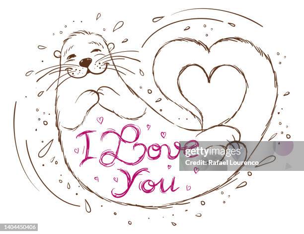 i love you otter message - otter stock illustrations