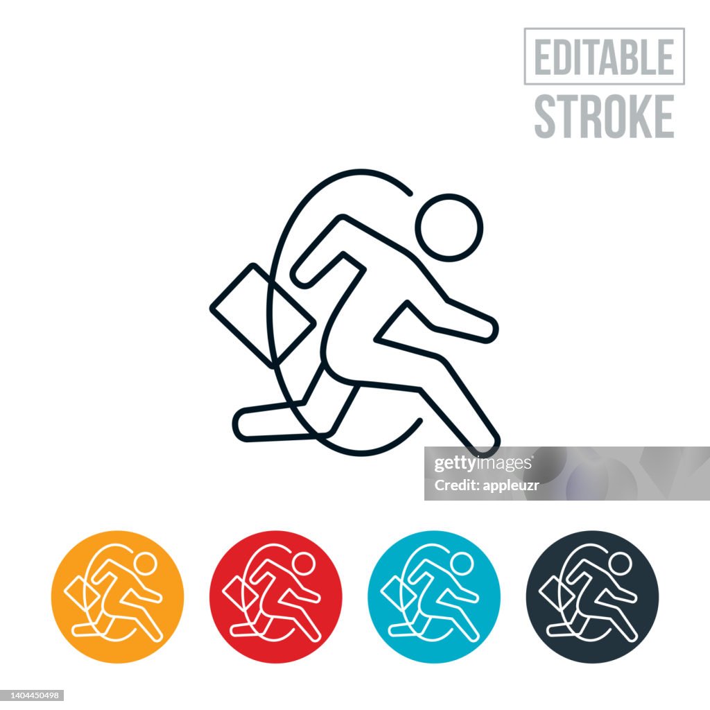 Businessman Jumping Through Hoops Thin Line Icon - Editable Stroke