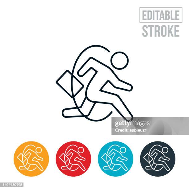 businessman jumping through hoops thin line icon - editable stroke - jumping through hoops stock illustrations