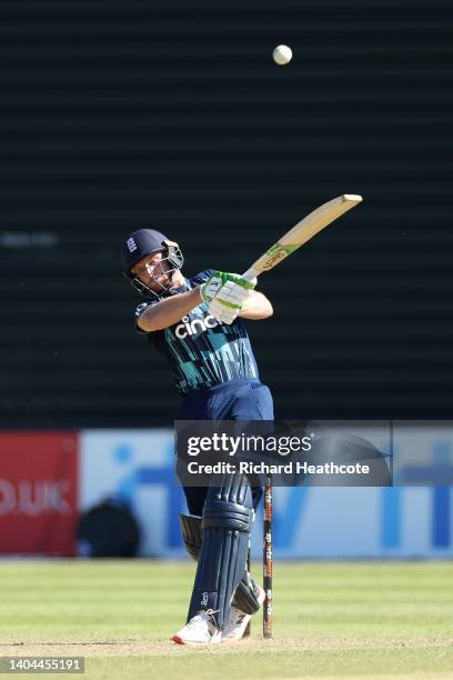 Jos Buttler of England hits the ball to the boundary during the 3rd One Day International between Netherlands and England at VRA Cricket Ground on...