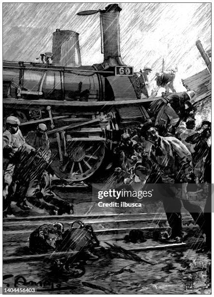 antique illustration: juvisy train accident - train crash stock illustrations