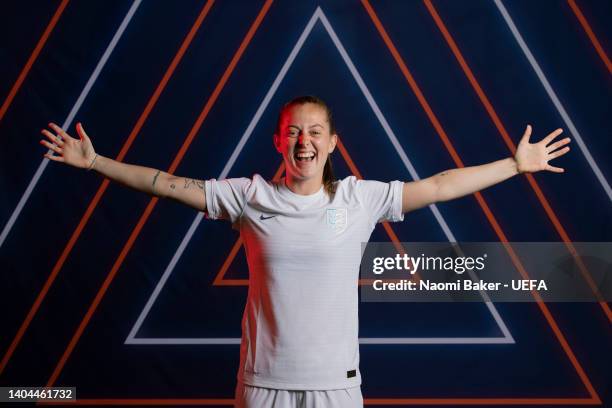 Keira Walsh of England poses for a portrait during the official UEFA Women's Euro England 2022 portrait session at St. George's on June 21, 2022 in...