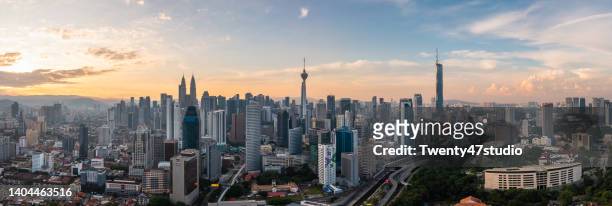 panorama aerial view of kuala lumpur skyline - malaysia skyline stock pictures, royalty-free photos & images