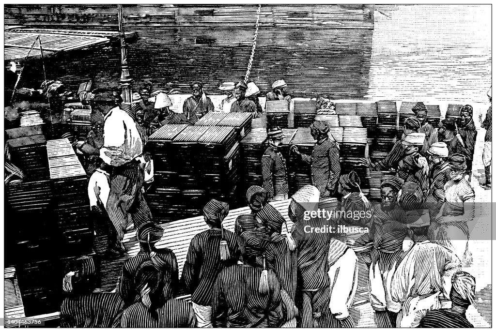 Antique illustration: Senegal tirailleurs, Mission Marchand, leaving Toulon