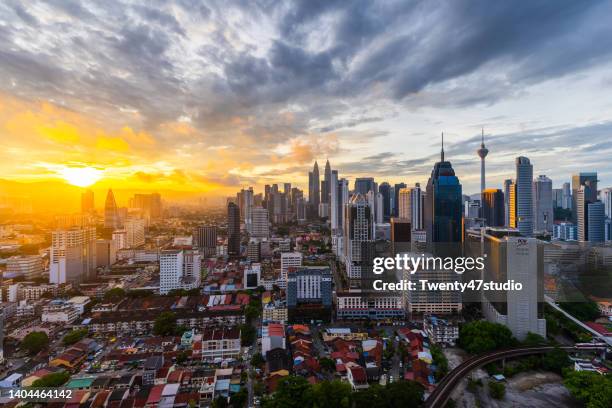 high angle view of kuala lumpur skyline - malaysia city skyline stock pictures, royalty-free photos & images