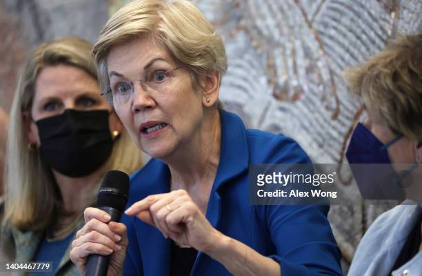 Sen. Elizabeth Warren speaks on student debt at the AFL-CIO on June 22, 2022 in Washington, DC. The AFL-CIO held an event to discuss “the importance...