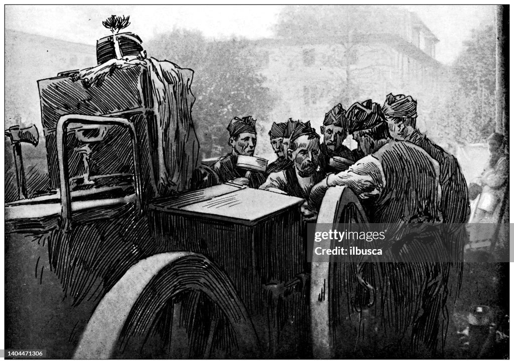 Antique illustration: Swiss army, soup distribution