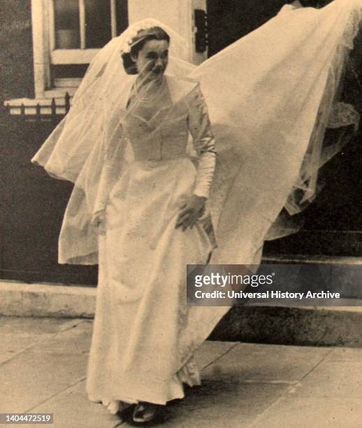 Marion Stein arrived for her wedding to Lord Harewood. On 29 September 1949 at St. Mark's Church, London, Lord Harewood married Marion Stein, a...