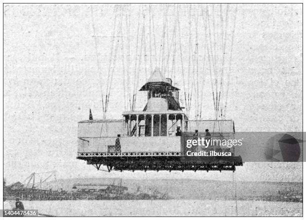 antique photo: transporter bridge (ferry bridge) of rouen - rouen stock illustrations