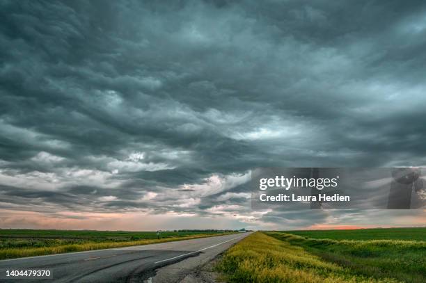 the road leading into the storm - storm cloud photos et images de collection