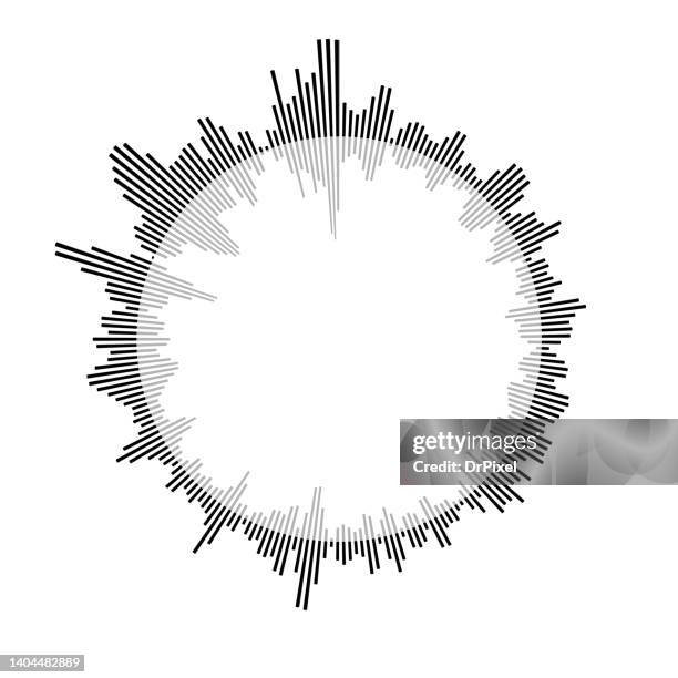 circular black audio frequency sound waves - black and white graphic stock-fotos und bilder