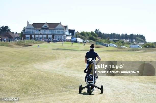 Isabelle Simpson of Roehampton walks down the 18th hole to the clubhouse after losing her match to Hannah Darling of Broonieknowe on the 17th hole...