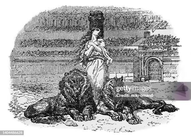 old engraved illustration of persecution of christians - paganism stock pictures, royalty-free photos & images