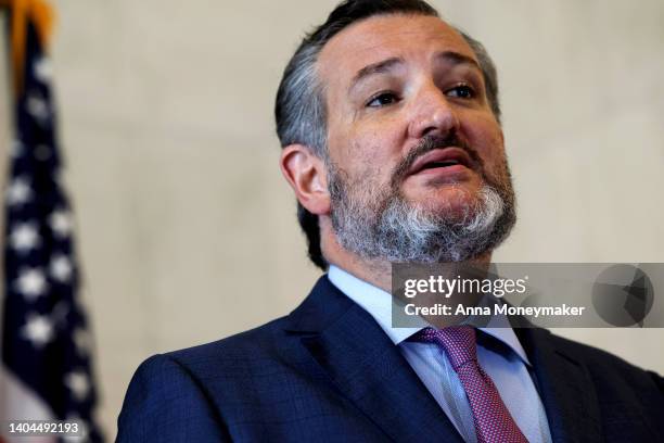 Sen. Ted Cruz speaks at a press conference at the U.S. Capitol to discuss immigration at the southern border on June 22, 2022 in Washington, DC. Cruz...
