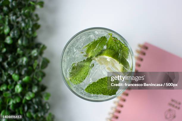 directly above shot of drink on table,lexington,virginia,united states,usa - mojito stock pictures, royalty-free photos & images