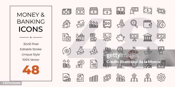 stockillustraties, clipart, cartoons en iconen met money and banking line icons - cartoon calculator