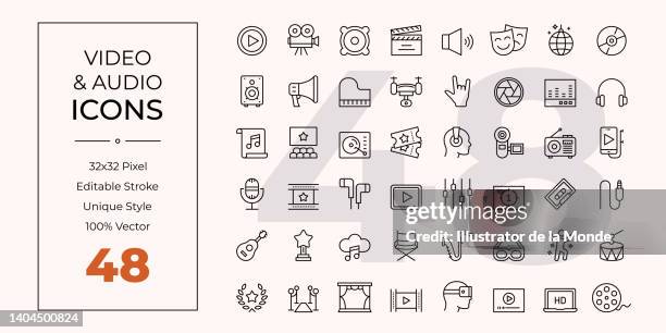 video and audio line icons - tv editing stock illustrations