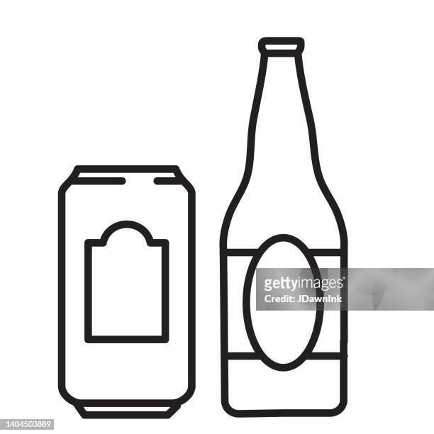 stockillustraties, clipart, cartoons en iconen met essential restaurant bar icon beer bottle and beer can concept thin line style - editable stroke - bierfles