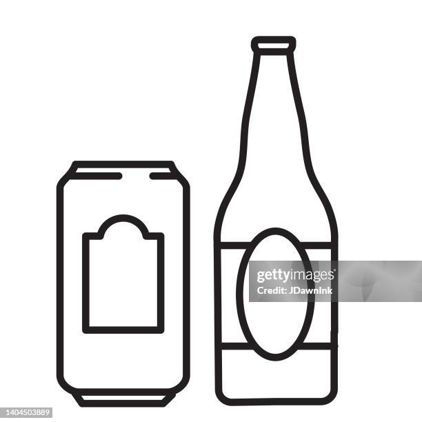 essential restaurant bar icon beer bottle and beer can concept thin line style - editable stroke - beer bottle stock illustrations