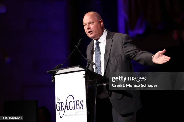 Cubby Bryant speaks onstage as Alliance for Women in Media Foundation presents the 47th Annual Gracie Awards at Cipriani 42nd Street on June 22, 2022...