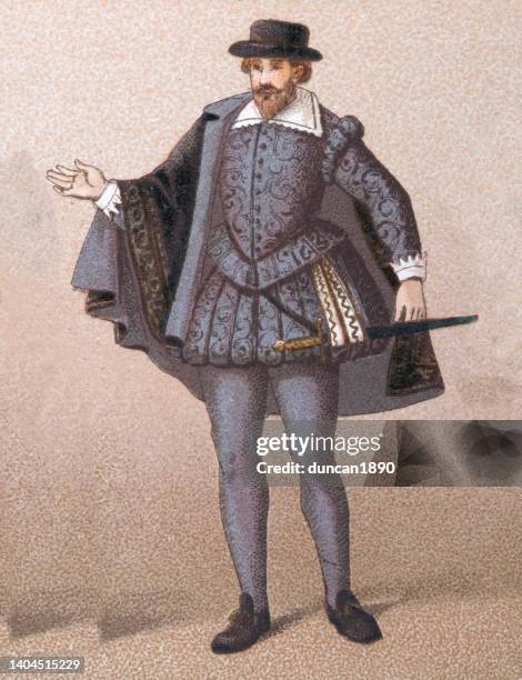 stockillustraties, clipart, cartoons en iconen met costume of a french noble man, late 16th early 17th century, history of fashion - france costume