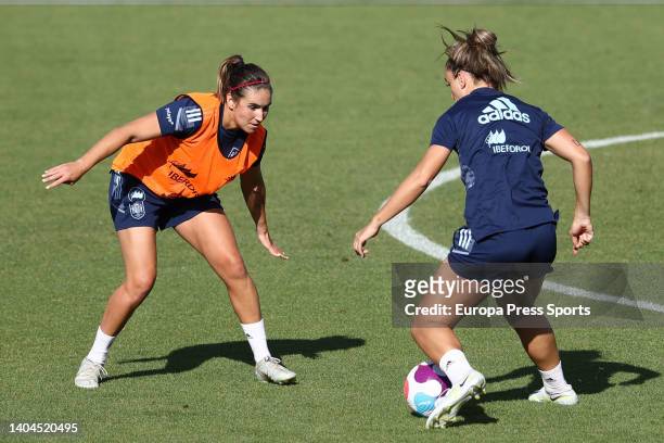Andrea Pereira and Alexia Putellas in action during the training session of Spain Women Team at Ciudad del Futbol on June 22 in Las Rozas, Madrid,...