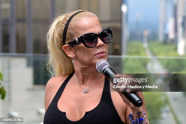 Cuban actrice Niurka Marcos speaks during a press conference at Hotel Fontan on June 22, 2022 in Mexico City, Mexico.