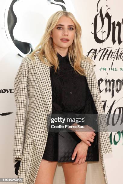 Emma Roberts attends the "On The Move" Montblanc Extreme Launch Photocall At Palais Galliera on June 22, 2022 in Paris, France.