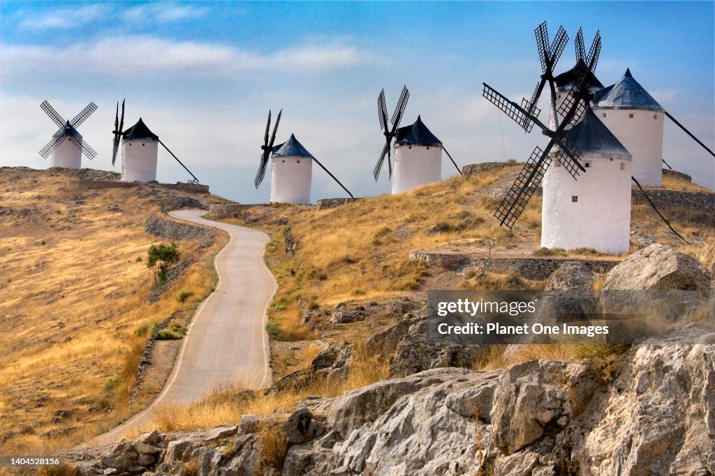 The traditional windmills of La Mancha in Spain j1