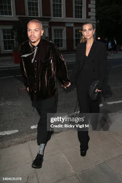 Evan Ross and Ashlee Simpson are seen on a night out at The Twenty Two hotel in Mayfair on June 22, 2022 in London, England.
