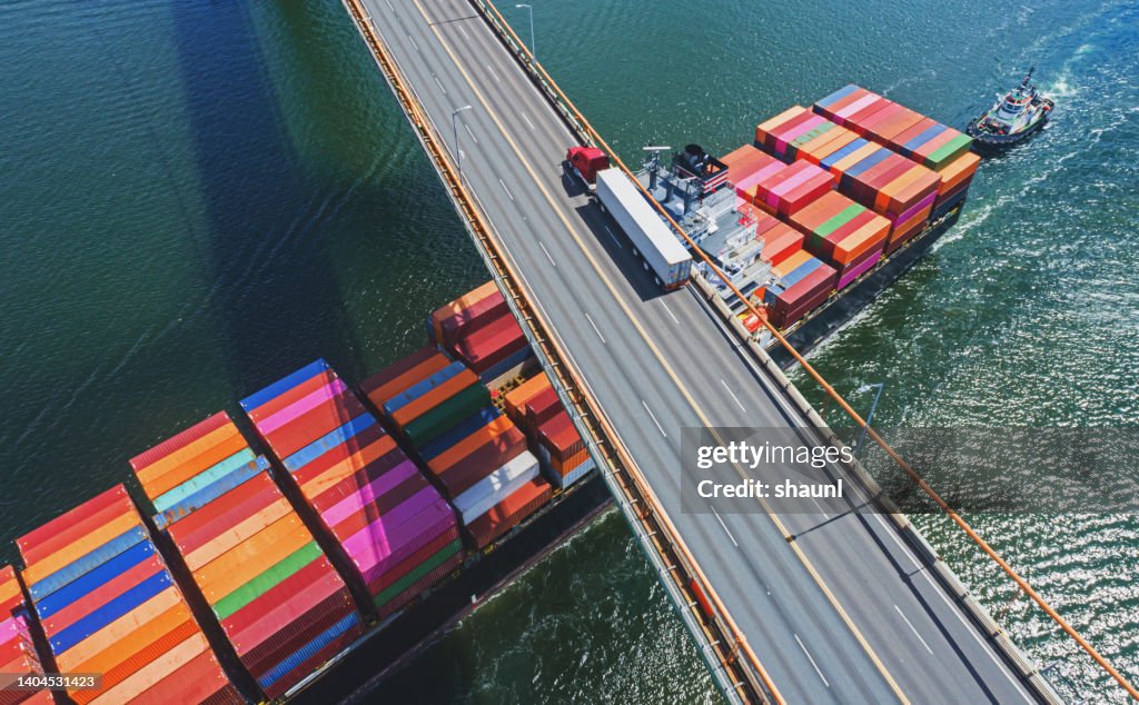 Aerial View of Container Ship