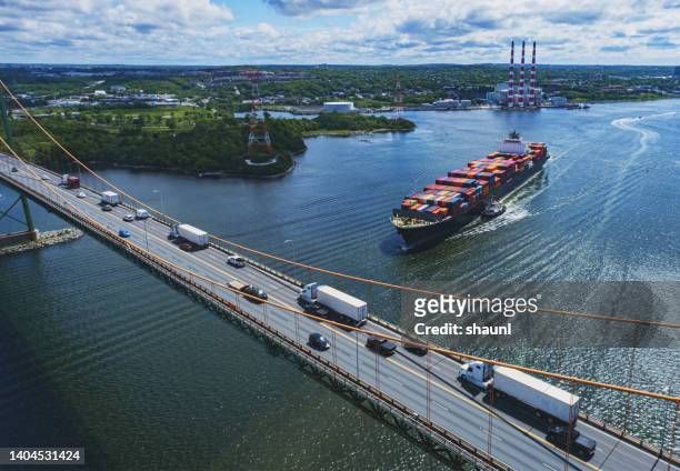 aerial view of container ship - convoy stock pictures, royalty-free photos & images