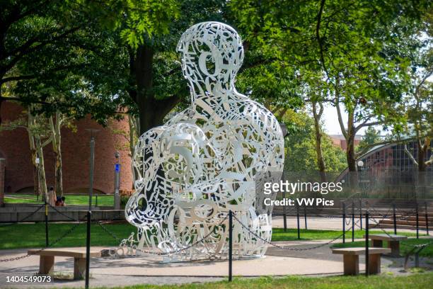 The Alchemist, a sculpture representing Thinking Man, at Boston's MIT. Installation of Alchemist — a major sculptural work by Spanish contemporary...