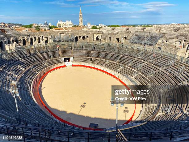 Inside The Roman amphitheatre, Arena, bullfighter stadium Nimes, Gard Department, Languedoc-Roussilon, France.