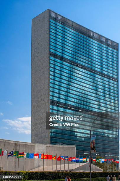 Building of the United Nations Headquarters in Lower Midtown. Between the 42nd and 48th Street at 1st Avenue. Manhattan, New york, USA. In the...