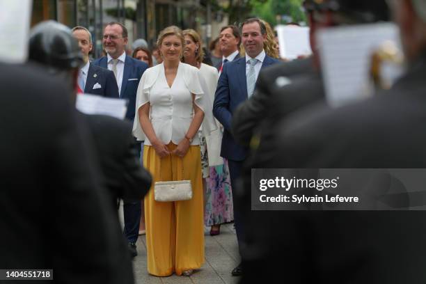 Princess Stephanie of Luxembourg and Prince Guillaume of Luxembourg participate in National Day festivities in Esch-sur-Alzette on June 22, 2022 in...