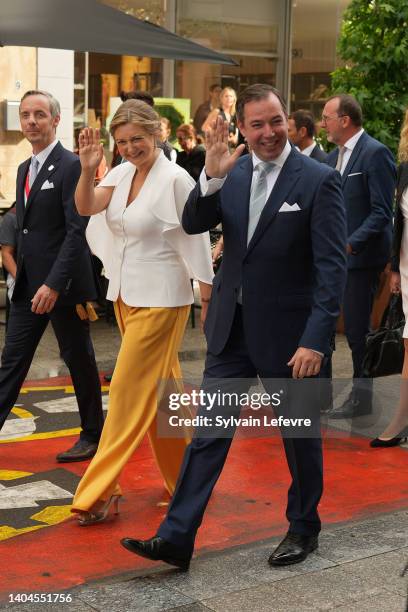 Princess Stephanie of Luxembourg and Prince Guillaume of Luxembourg participate in National Day festivities in Esch-sur-Alzette on June 22, 2022 in...