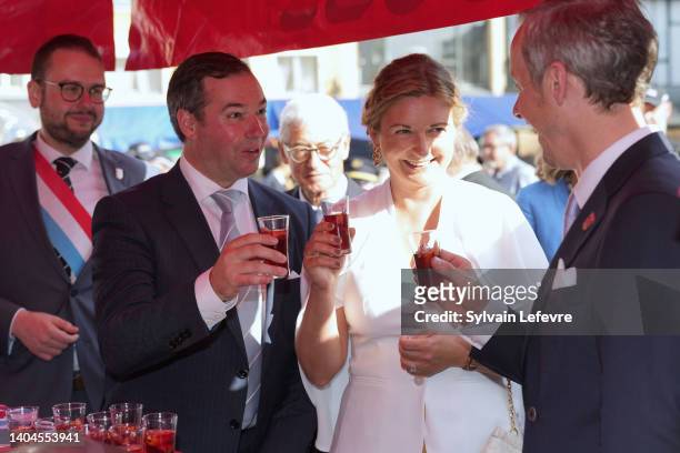 Prince Guillaume of Luxembourg and Princess Stephanie of Luxembourg enjoy National Day festivities in Esch-sur-Alzette on June 22, 2022 in...